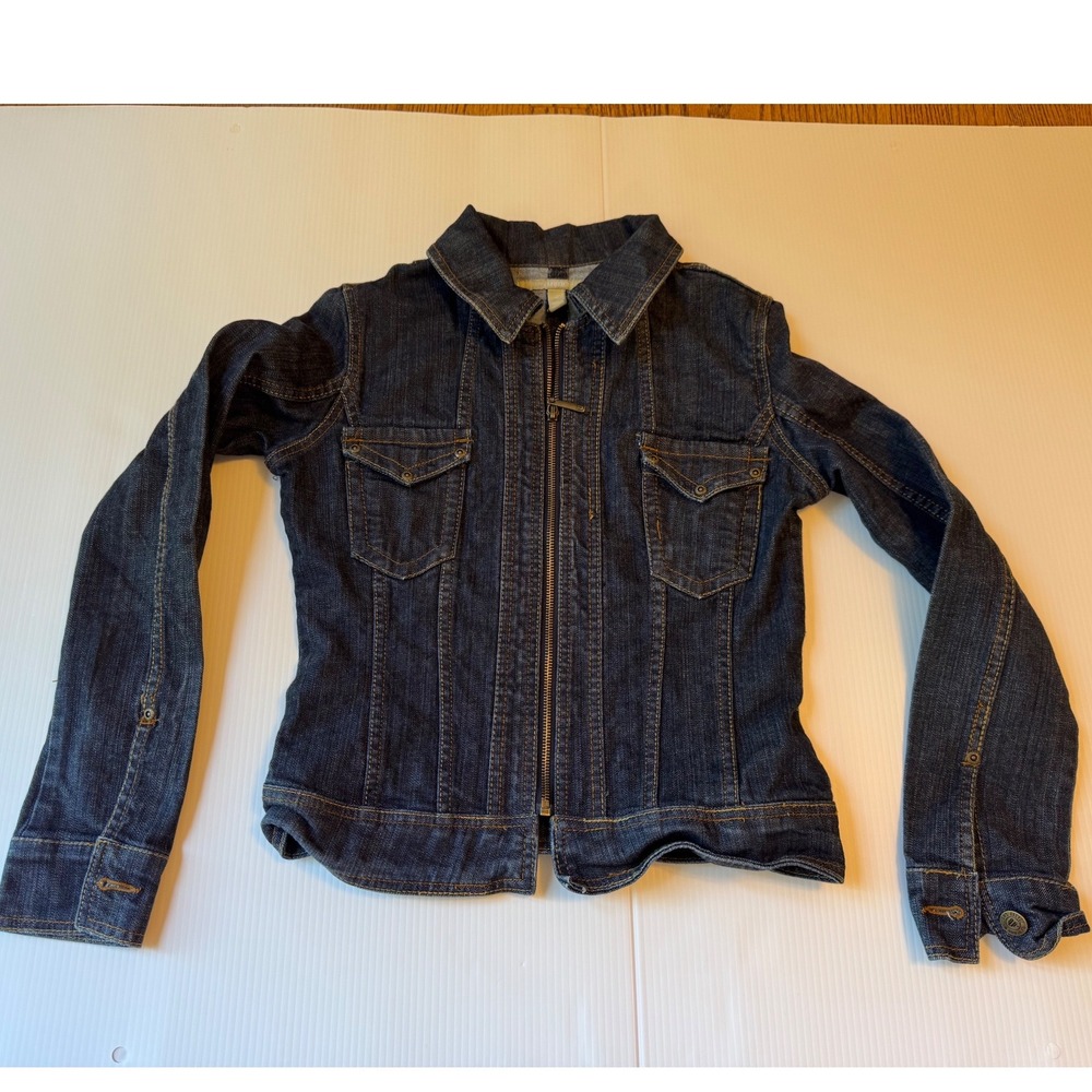 Eleven Women Dark Wash Zip Up Denim Jacket Blue Size Medium